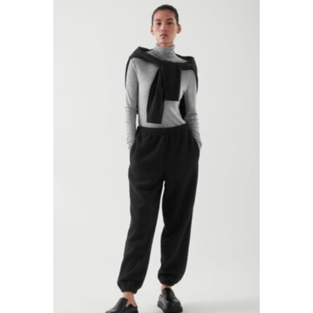 COS Wool Cashmere Blend Tapered Trousers Womens 18 Black New Elastic Waist Pants